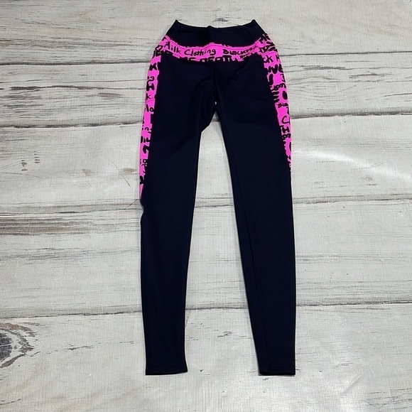BLACKMILK Leggings Australia Black Pink Words Athletic Size Small - Picture 3 of 11